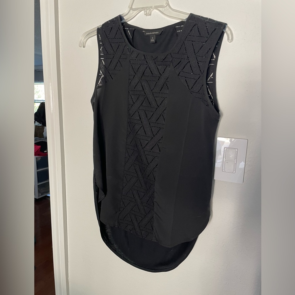 Banana Republic High Low Lace Front Black Blouse, Small